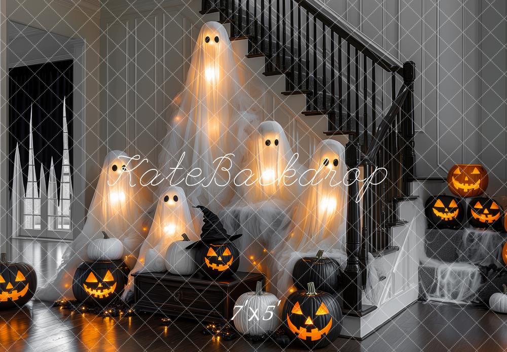 Kate Halloween Spooky Ghosts Pumpkins Stairs Backdrop Designed by Mini MakeBelieve