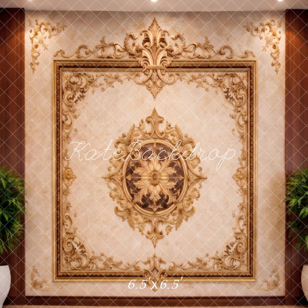 Kate Vintage Wall Ornate Gold with Plants Printed Backdrop Designed by Vertigo Productions