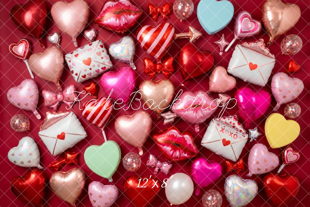 Kate Valentine's Day Heart Balloons Love Letters Red Printed Backdrop Designed by Patty Roberts