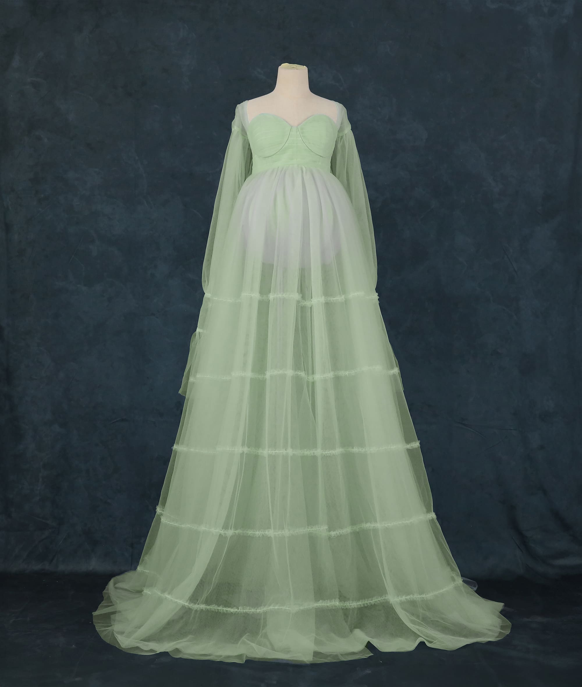 Kate Mesh High Waisted Long Sleeve Custom Maternity Photoshoot Gowns