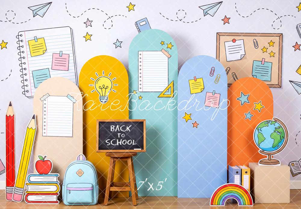 TEST Kate Back To School Classroom Doodle Pencils Books Globe Backpack Printed Backdrop Designed by Patty Roberts