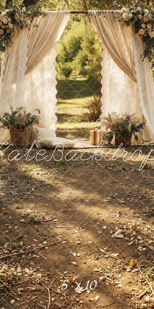 Kate Sweep Mother's Day Floral Arch Lace Curtain Outdoor Pathway Backdrop Designed by Emetselch