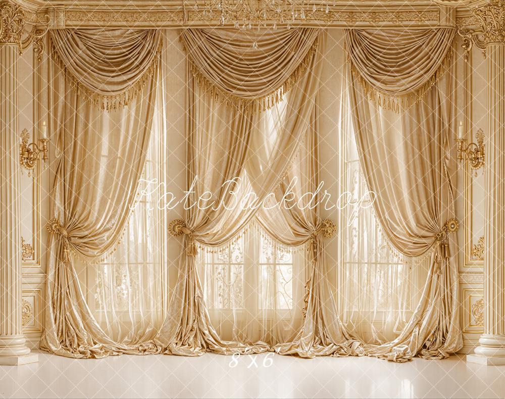 Kate Gold Draped Curtains and Columns Backdrop Designed by Emetselch