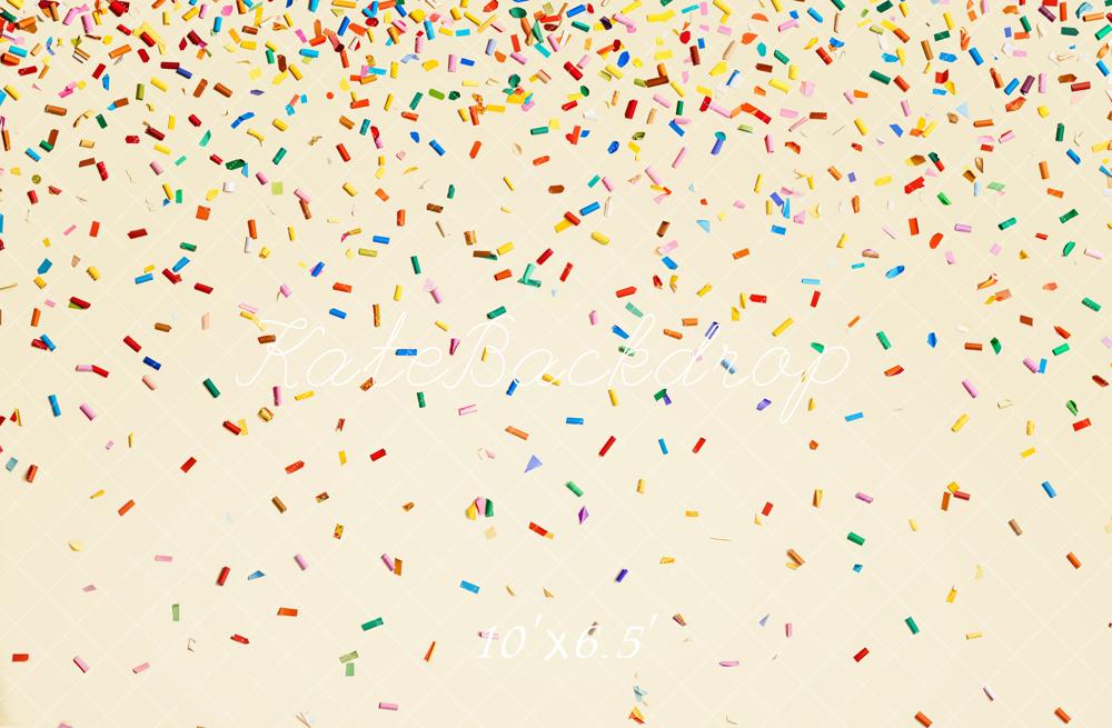 Kate Colorful Confetti Falling Cream Backdrop Designed by Chain Photography