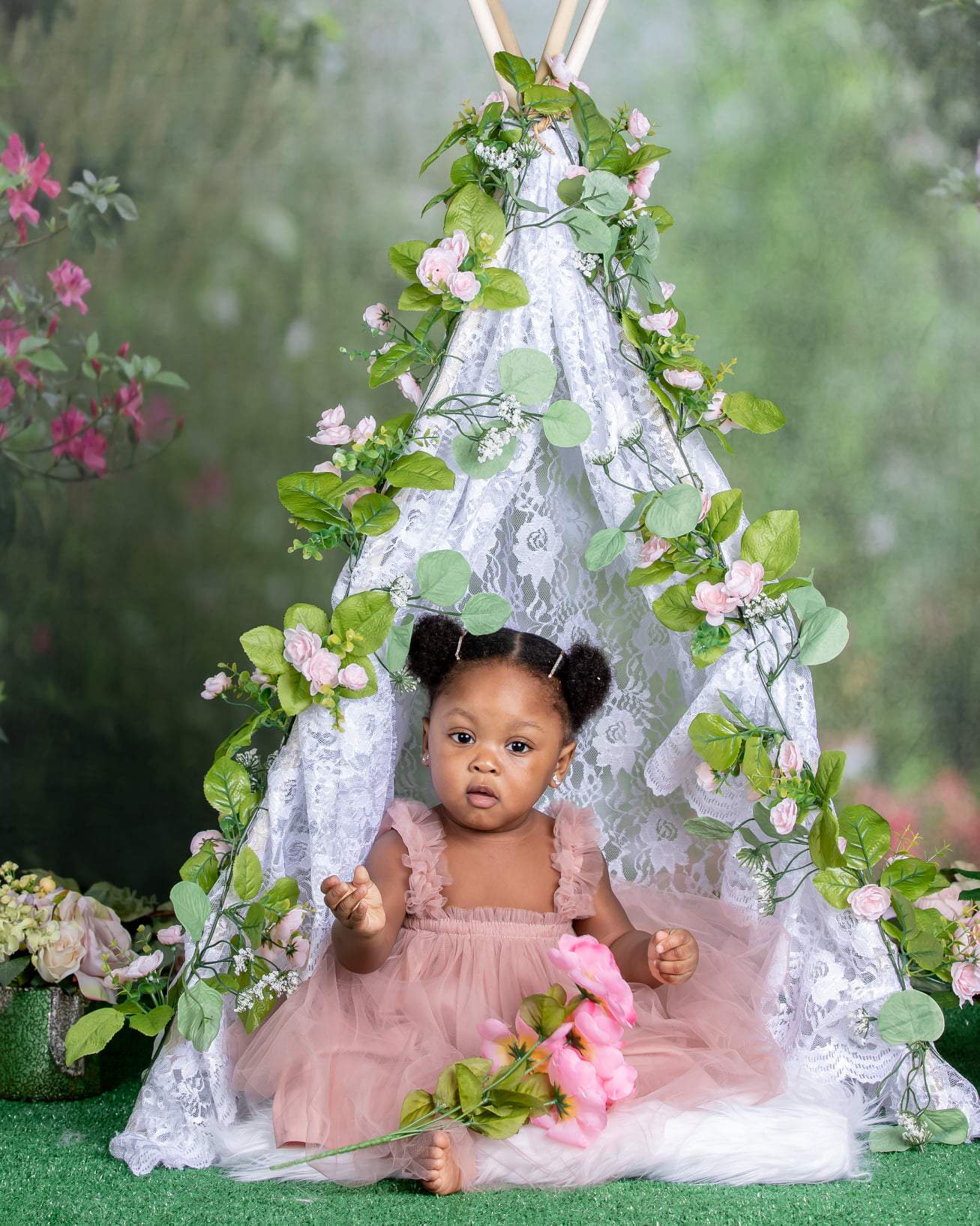 Roze Bloemen Tuin Lente Achtergrond voor Fotografie Ontworpen door Pine Park Collection