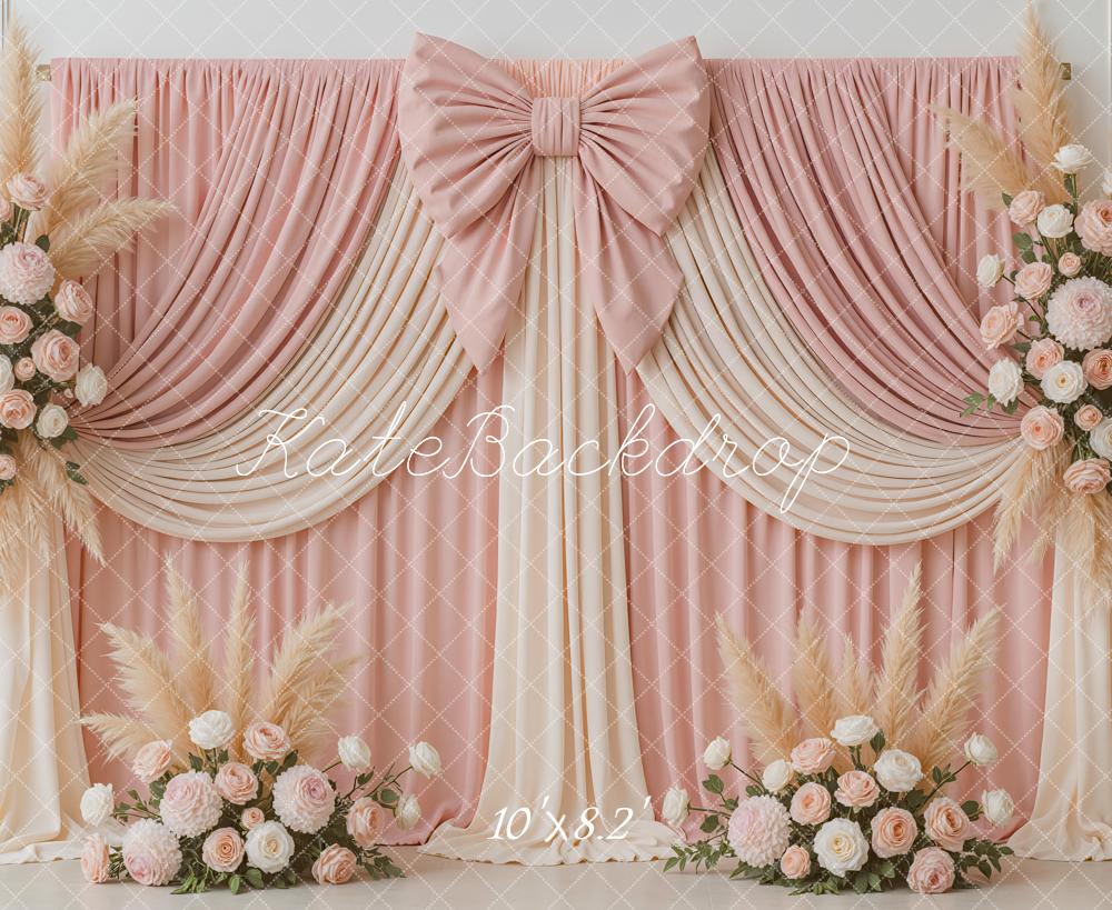 Kate Spring Romantic Birthday Pink Drapes Bow Flower Arch Backdrop Designed by Mini MakeBelieve