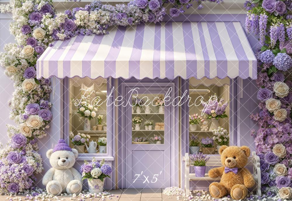 Kate Spring Lavender Flower Shop Striped Awning Teddy Bears Backdrop Designed by Emetselch