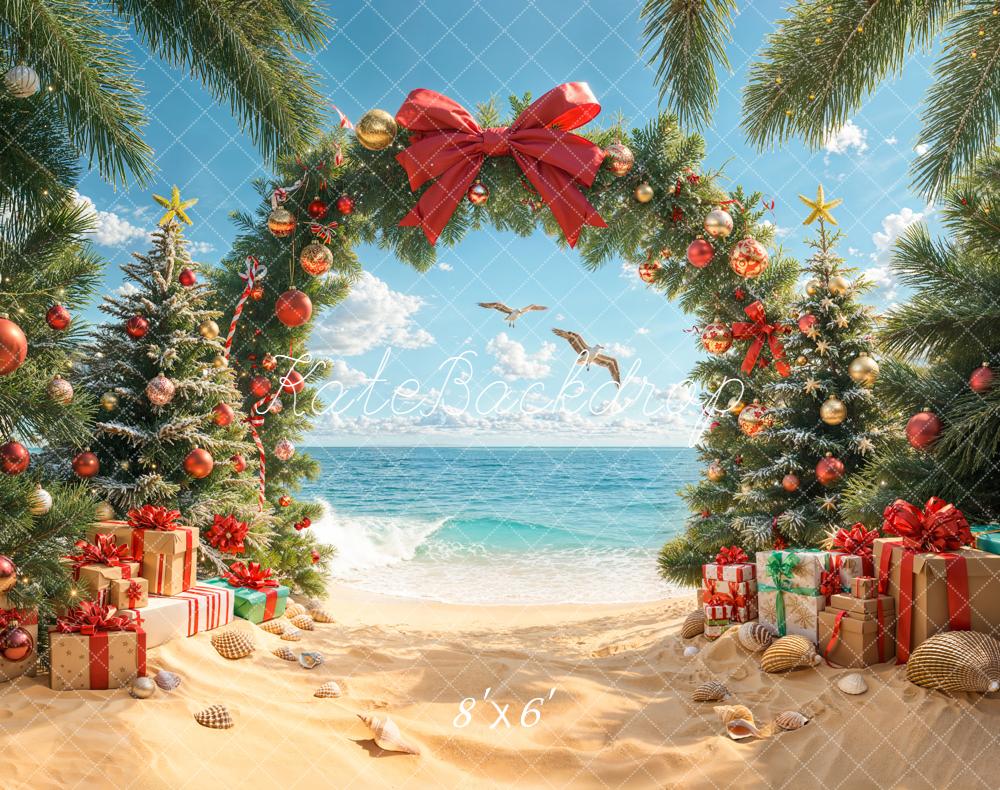 Kate Christmas Beach Tree Arch Gifts Bow Backdrop Designed by Emetselch