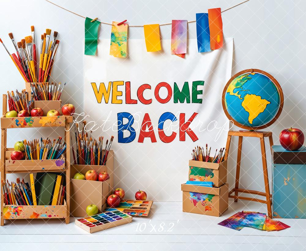 Back to School Art Supplies Paintkwasten Foto Achtergrond Designed by Emetselch