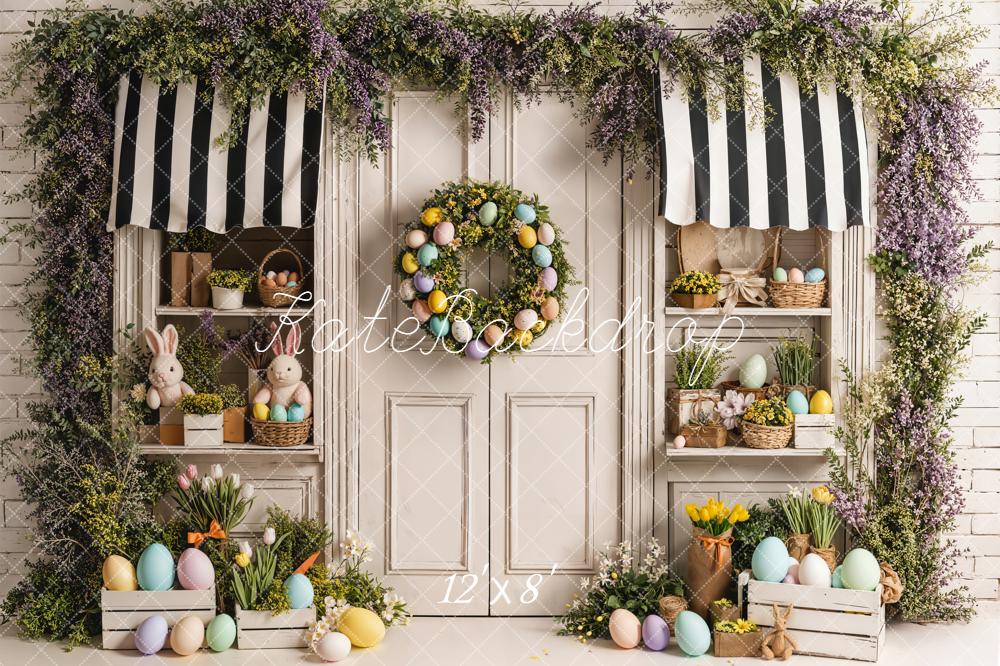 Kate Easter Bunny Pastel Eggs Flower Arch Door Printed Backdrop Designed by Emetselch