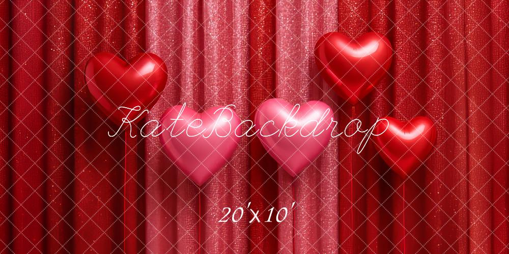 Kate Valentine's Day Red Glitter Curtains Heart Balloons Printed Backdrop Designed by Megan Leigh Photography