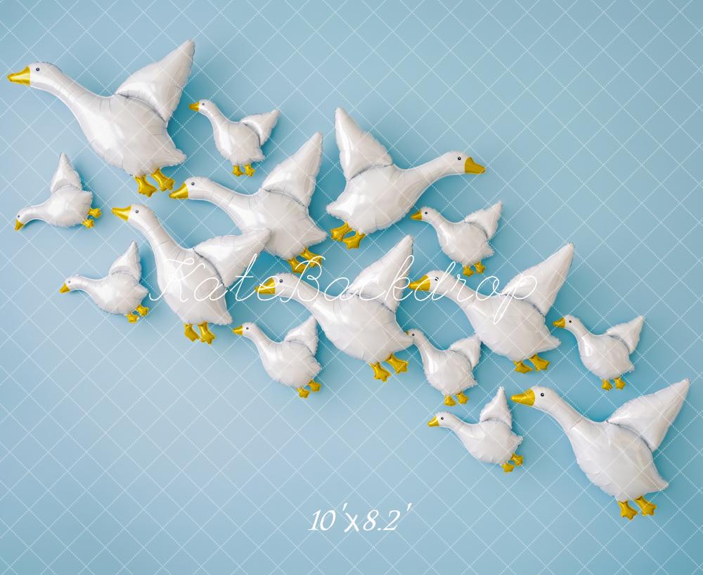 Kate Cake Smash Flying Duck Balloons Blue Wall Printed Backdrop Designed by Patty Roberts