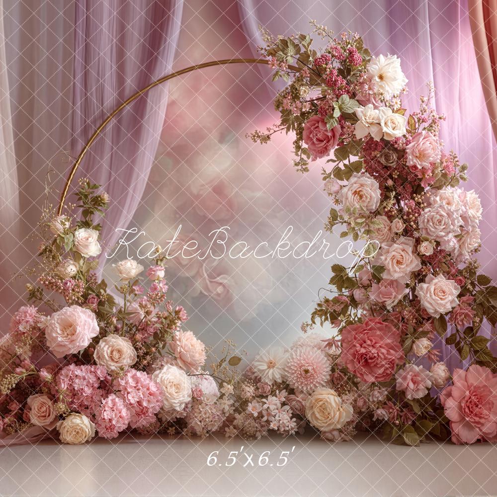 Kate Spring Flower Arch Pink Drapes Floral Arrangement Backdrop Designed by Emetselch