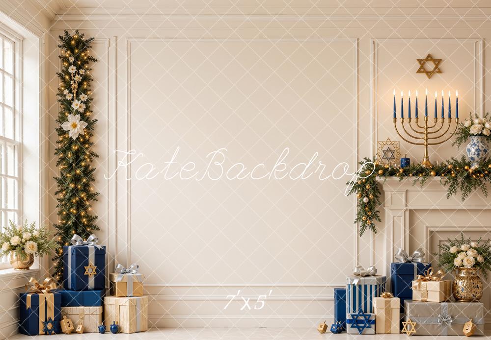 Kate Religion Hanukkah Menorah Star Of David Fireplace Printed Backdrop Designed by Shutter Swan Studios