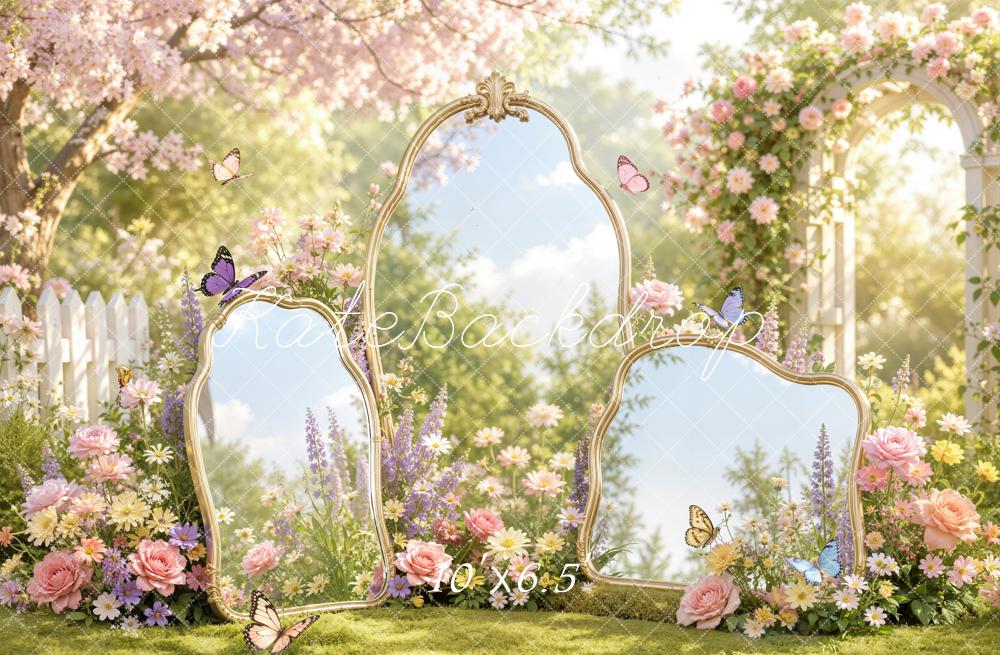 Kate Spring Garden Mirrors Cherry Blossom Butterflies Printed Backdrop Designed by Emetselch