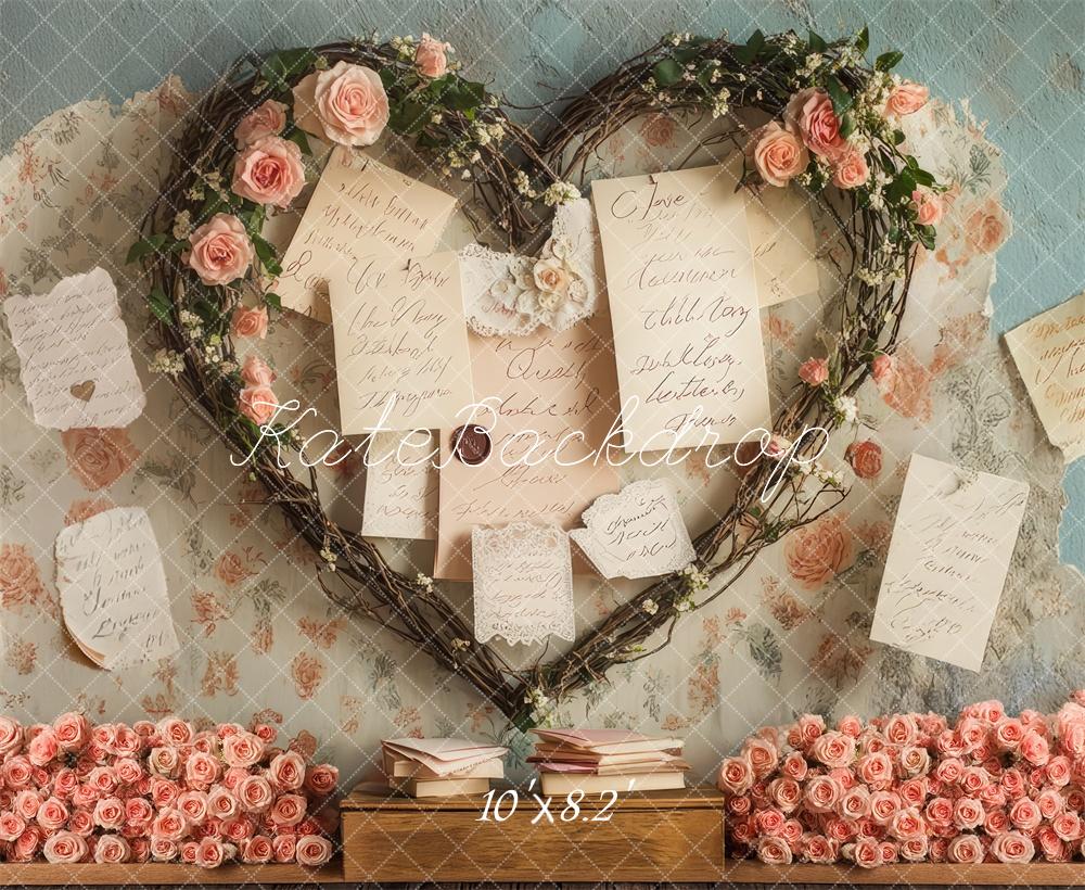 Cartel de Fondo Floral Corazón Vintage Romántico diseñado por Mini MakeBelieve