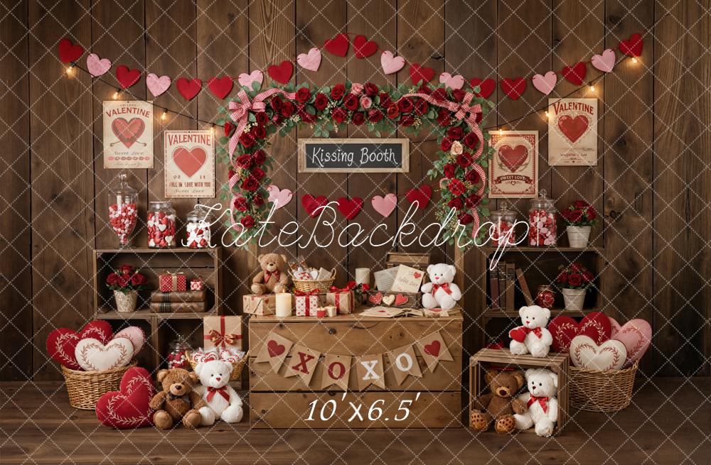 Kate Valentine's Day Kissing Booth Heart Garland Teddy Bear Backdrop Designed by Emetselch