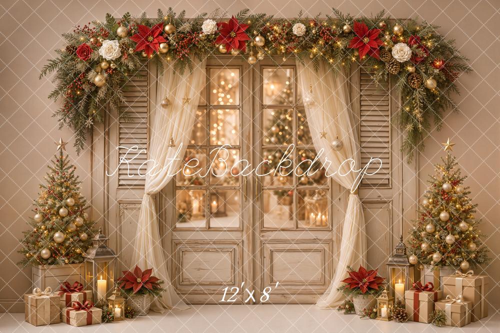Kate Christmas Poinsettia Window Curtains Garland Printed Backdrop Designed by Emetselch