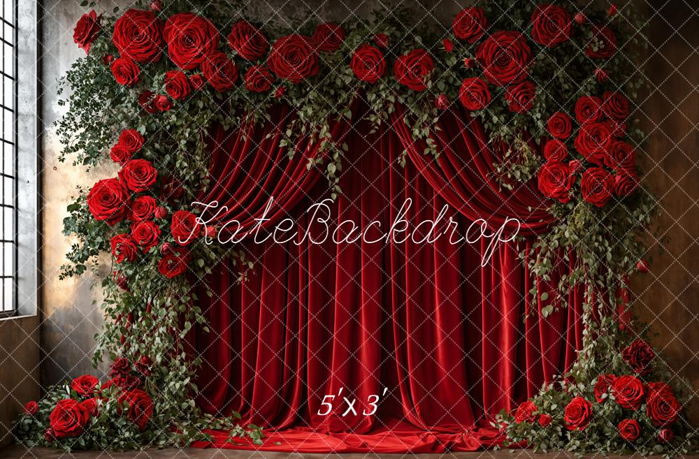 Kate Valentines Red Rose Flower Arch Velvet Curtain Backdrop Designed by Emetselch