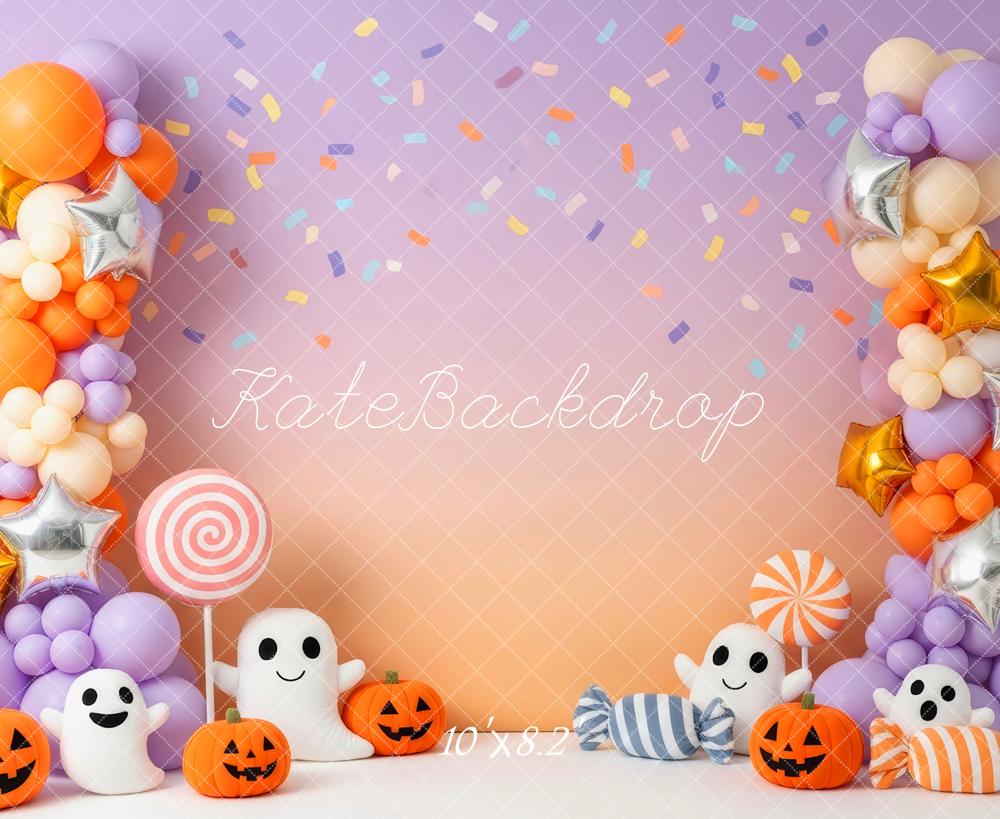 Kate Halloween Cake Smash Balloon Arch Ghost Pumpkin Candy Backdrop Designed by Patty Roberts