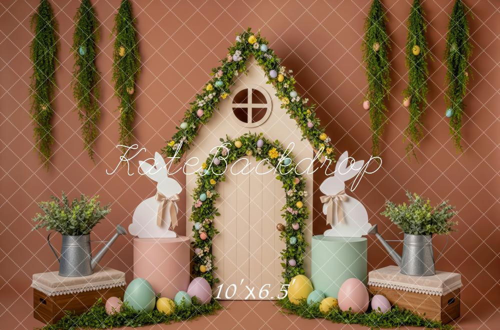 Kate Easter Bunny Floral House Eggs Greenery Printed Backdrop Designed by Patty Roberts