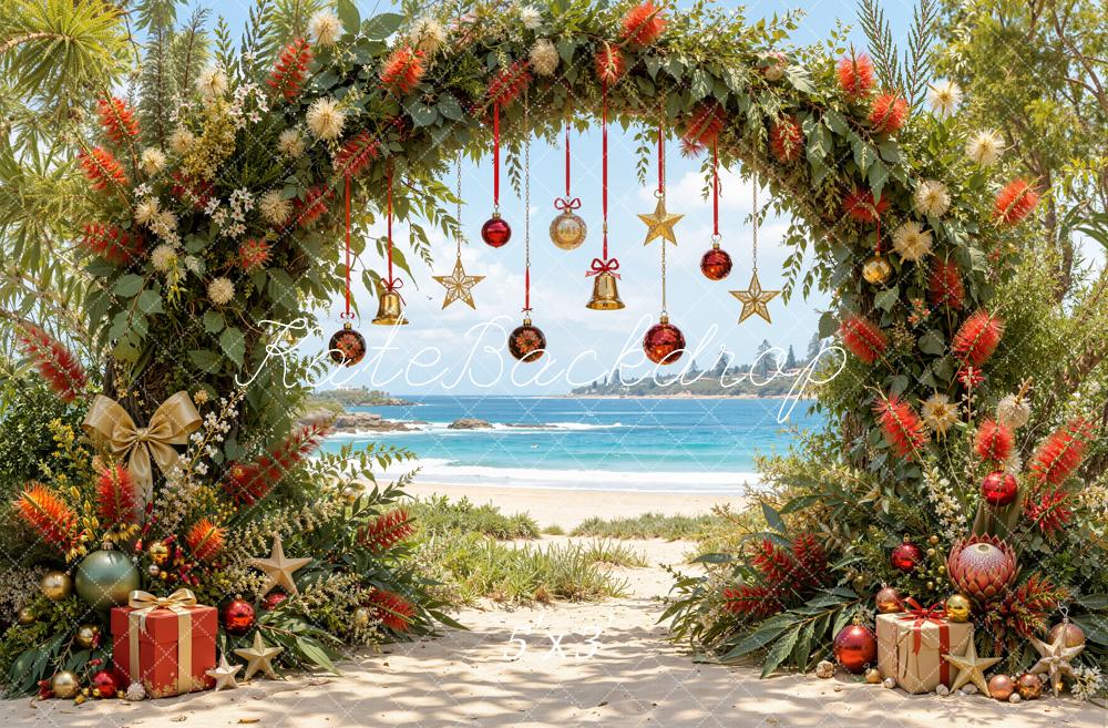 Kate Christmas Flower Arch Beach Ornaments Gifts Printed Backdrop Designed by Emetselch