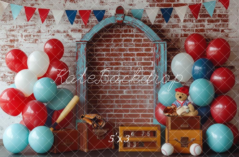 Smash Cake Baseball Palloncini Sfondo Mattoni Designed by Mini MakeBelieve