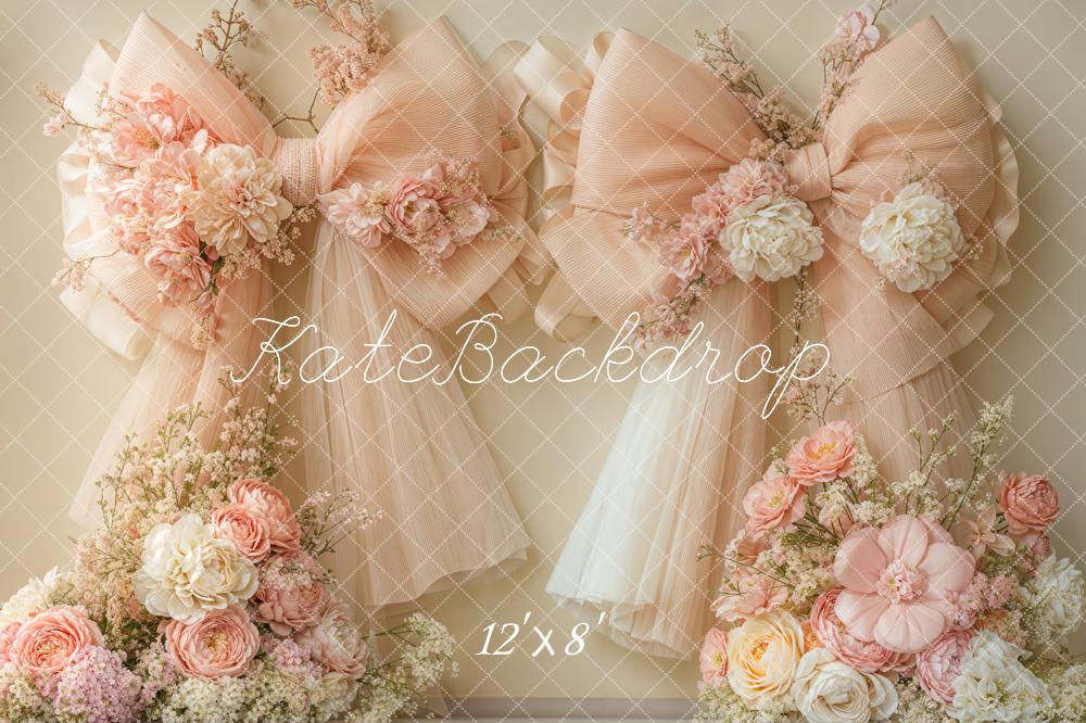 Kate Wedding Peach Floral Bow Backdrop Designed by Emetselch