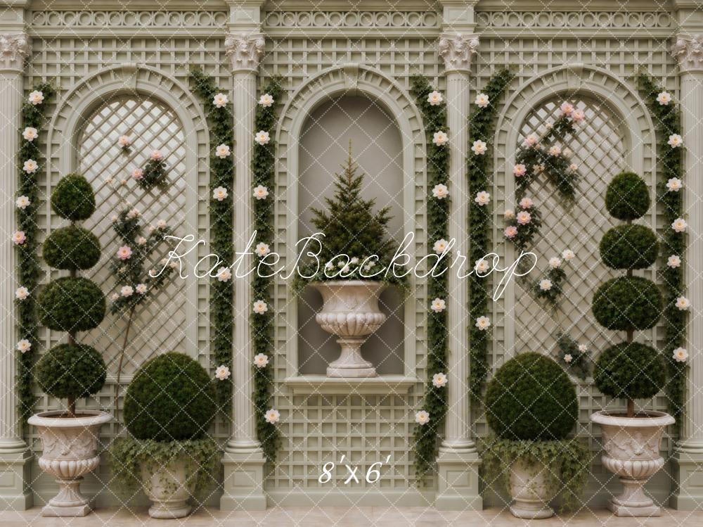 Kate Classic Garden Trellis Arches Topiary Green Printed Backdrop Designed by Vertigo Productions