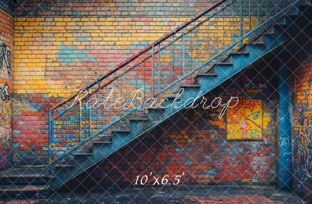 Kate Graffiti Brick Staircase Backdrop Designed by Emetselch