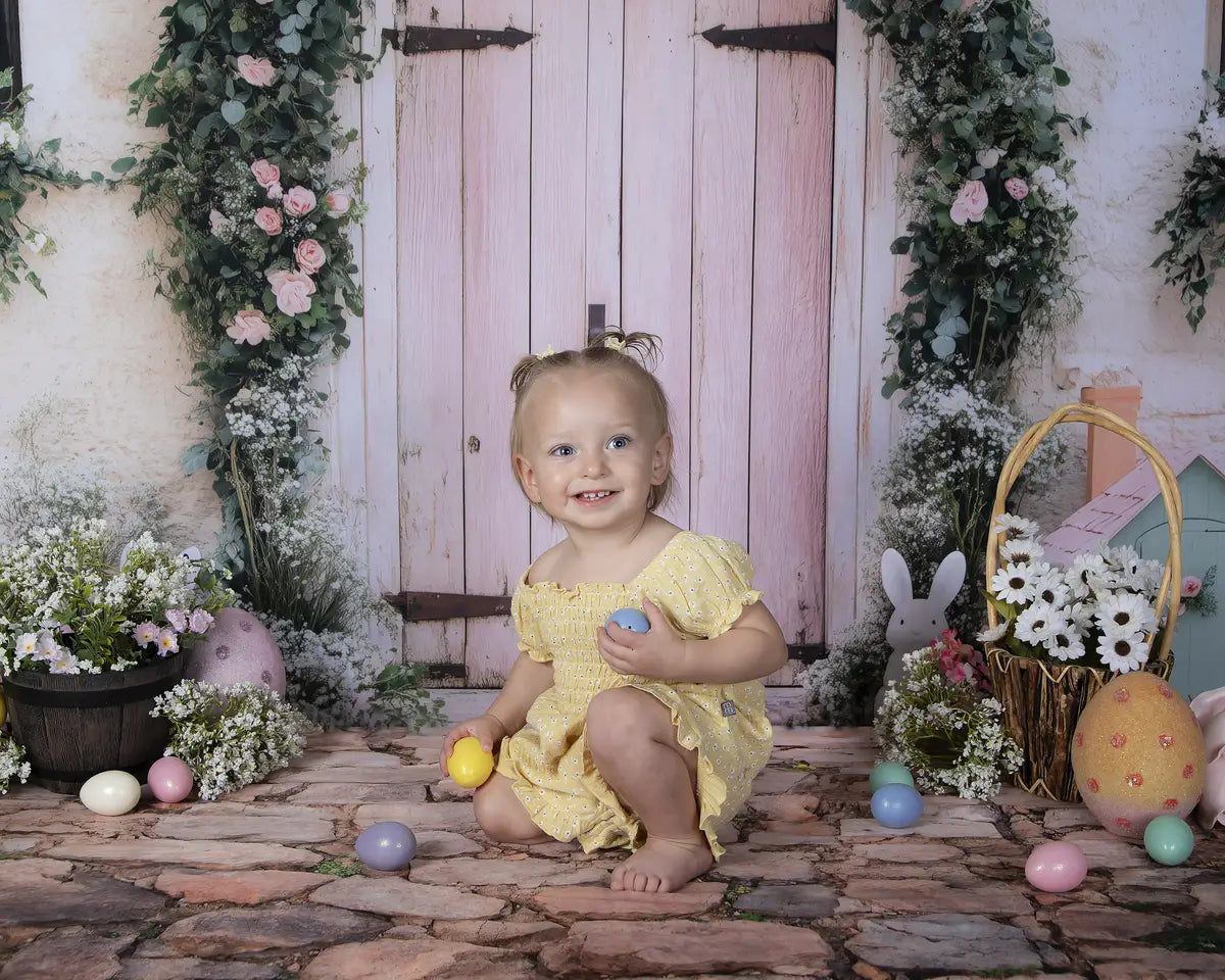 Kate Easter Bunny Floral Arch Pink Backdrop Designed by Patty Roberts