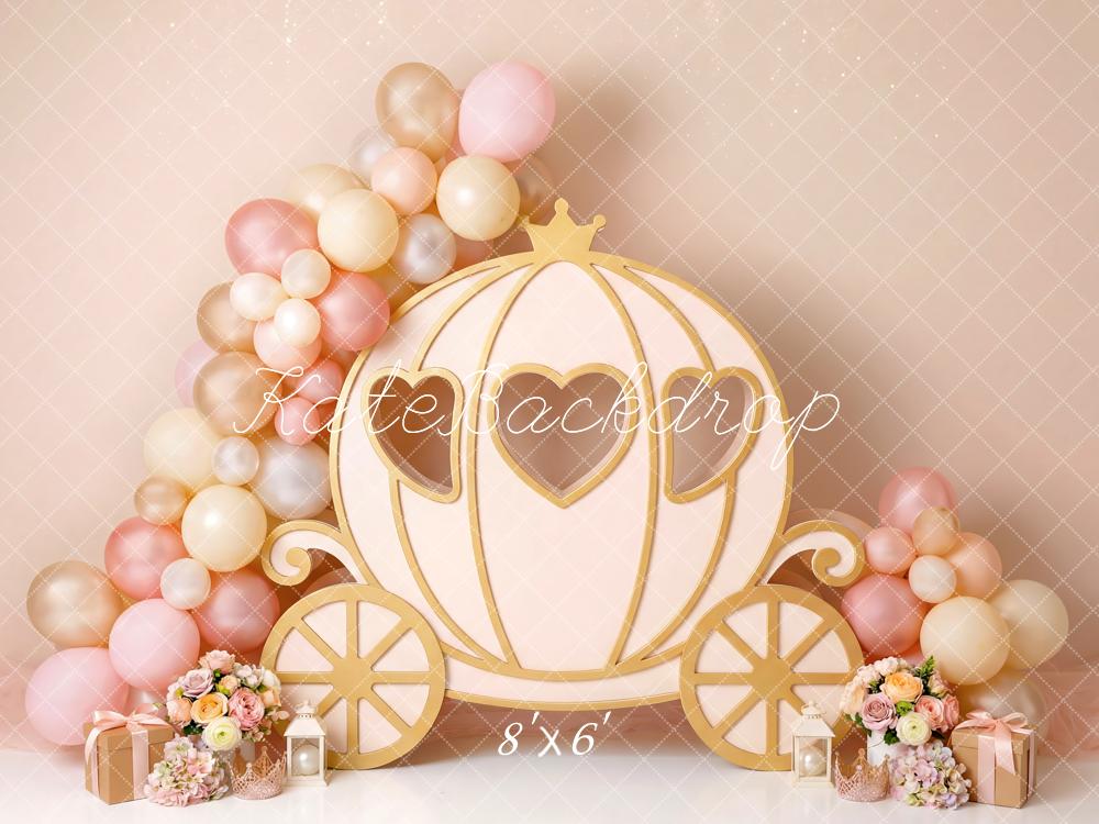 Kate Fairy Fantasy Carriage Pink Balloons Flowers Printed Backdrop Designed by Patty Roberts