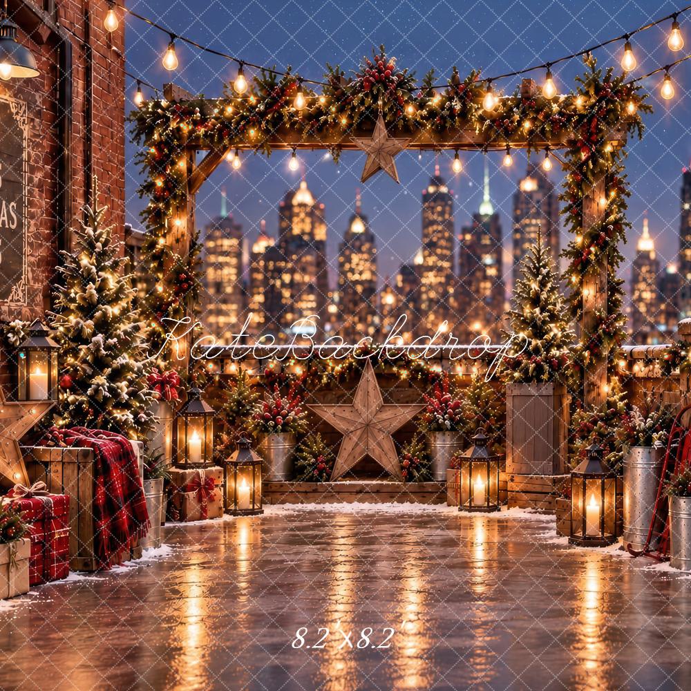 Kate Christmas City Lights Roof Top Garland Arch Printed Backdrop Designed by Laura Bybee