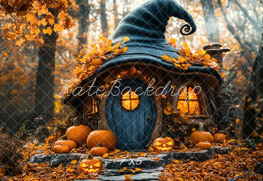 Kate Halloween Pumpkin Witch Hat Cottage Backdrop Designed by Emetselch