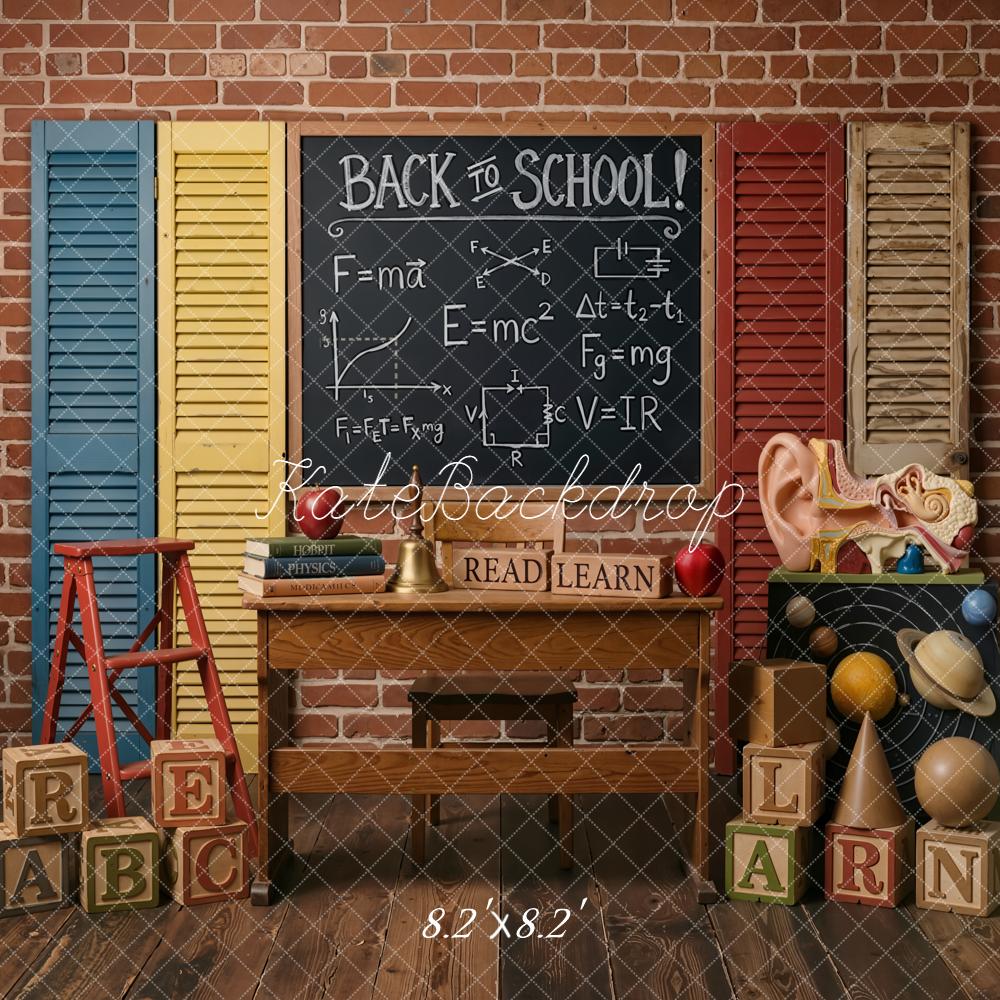 Kate Back To School Blackboard Brick Wall Books Blocks Printed Backdrop Designed by Emetselch
