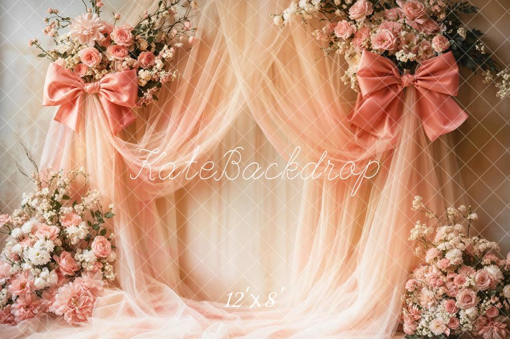 Kate Spring Romantic Pink Flower Arch Bows Drapes Backdrop Designed by Emetselch