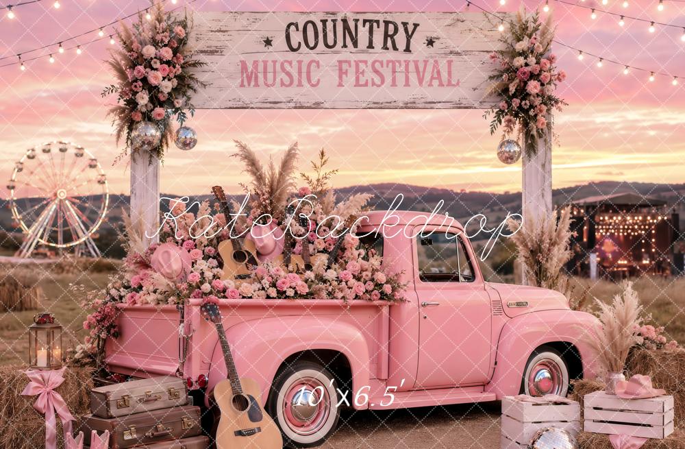 Kate Country Music Festival Pink Truck Floral Arch Printed Backdrop Designed by Ashley Paul