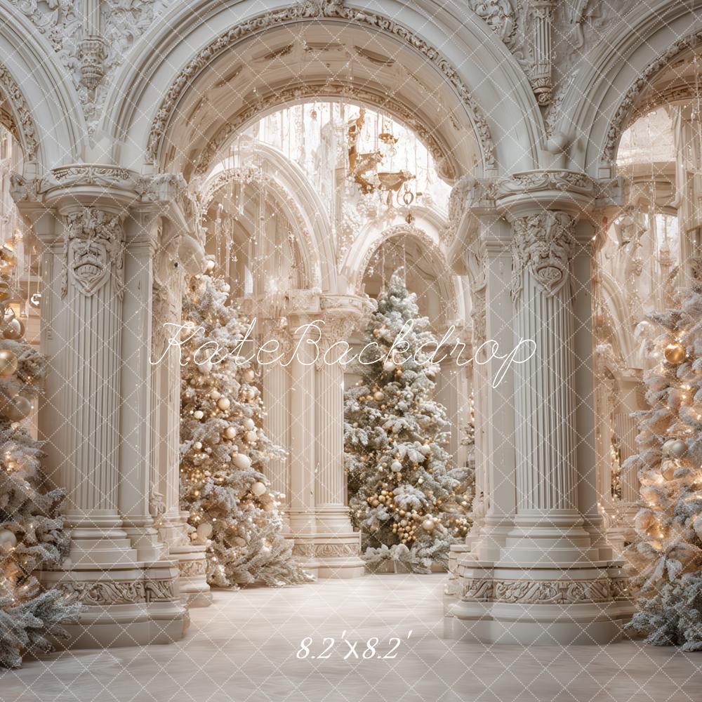 Kate Christmas White Palace Archway Snowy Trees Backdrop Designed by Ashley Paul