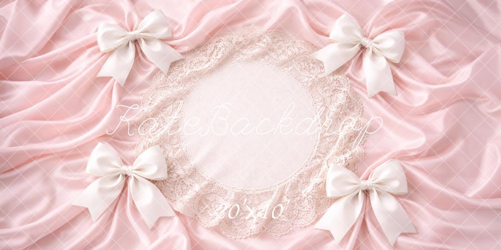 Kate Newborn Pink Satin Bows Lace Doily Backdrop Designed by Megan Leigh Photography