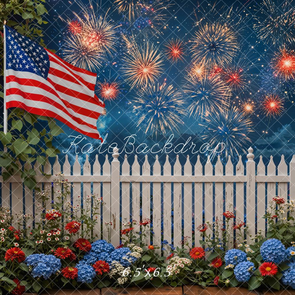 Kate Independence Day Fireworks American Flag Fence Backdrop Designed by Emetselch