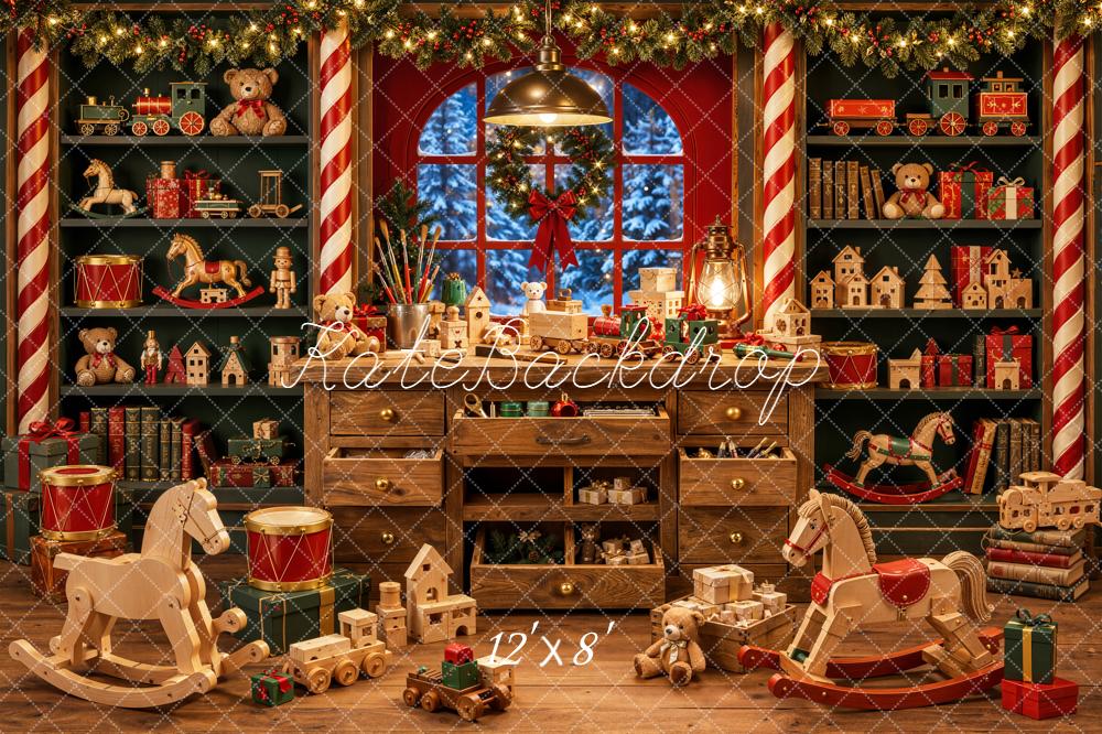Kate Christmas Toys Room Wooden Rocking Horse Teddy Bear Printed Backdrop Designed by Emetselch