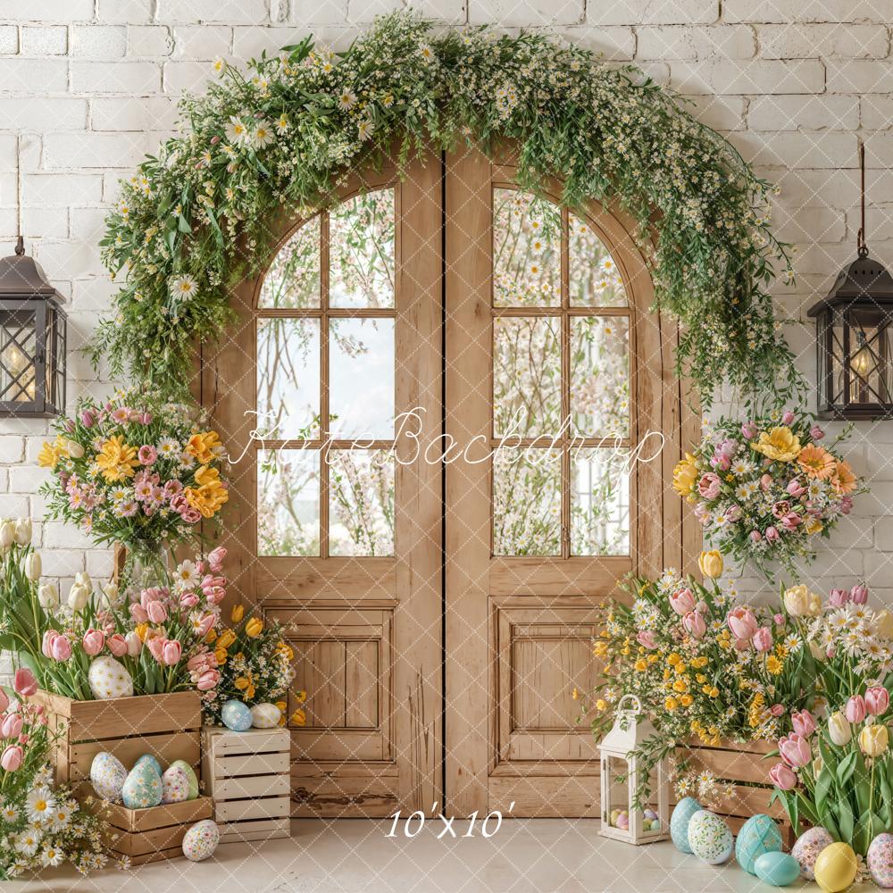 Kate Easter Spring Flower Arch Door Eggs Greenery Backdrop Designed by Emetselch