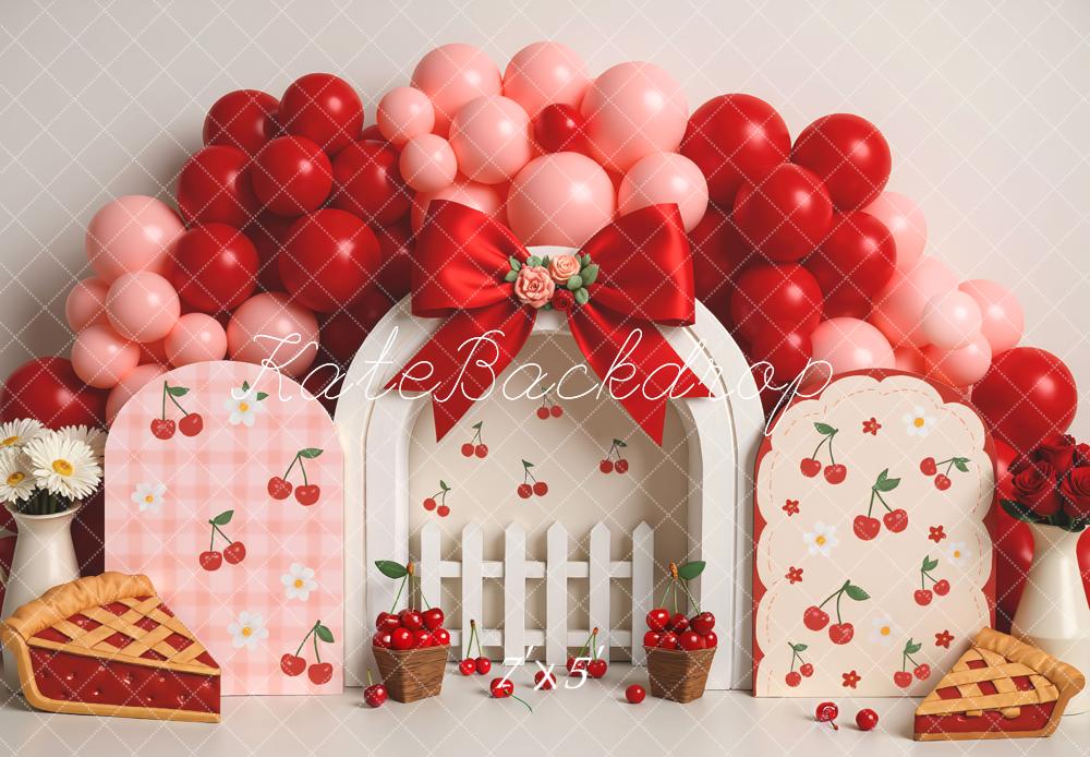 Kate Cake Smash Cherry Pie Balloon Arch Backdrop Designed by Mini MakeBelieve