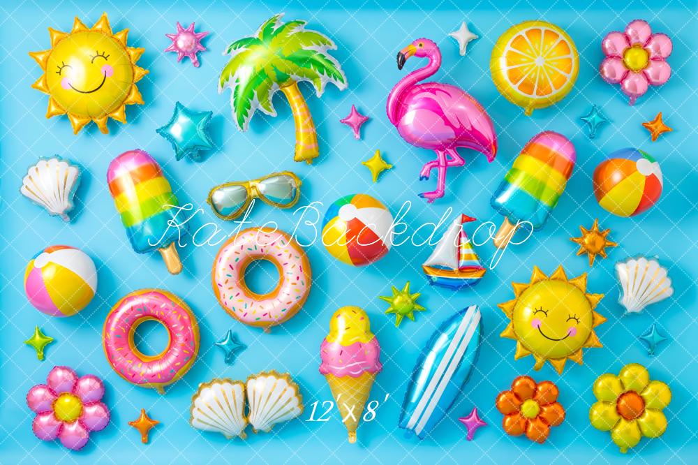 Kate Summer Balloons Pool Float Flamingo Palm Tree Ice Cream Donut Popsicle Printed Backdrop Designed by Patty Roberts