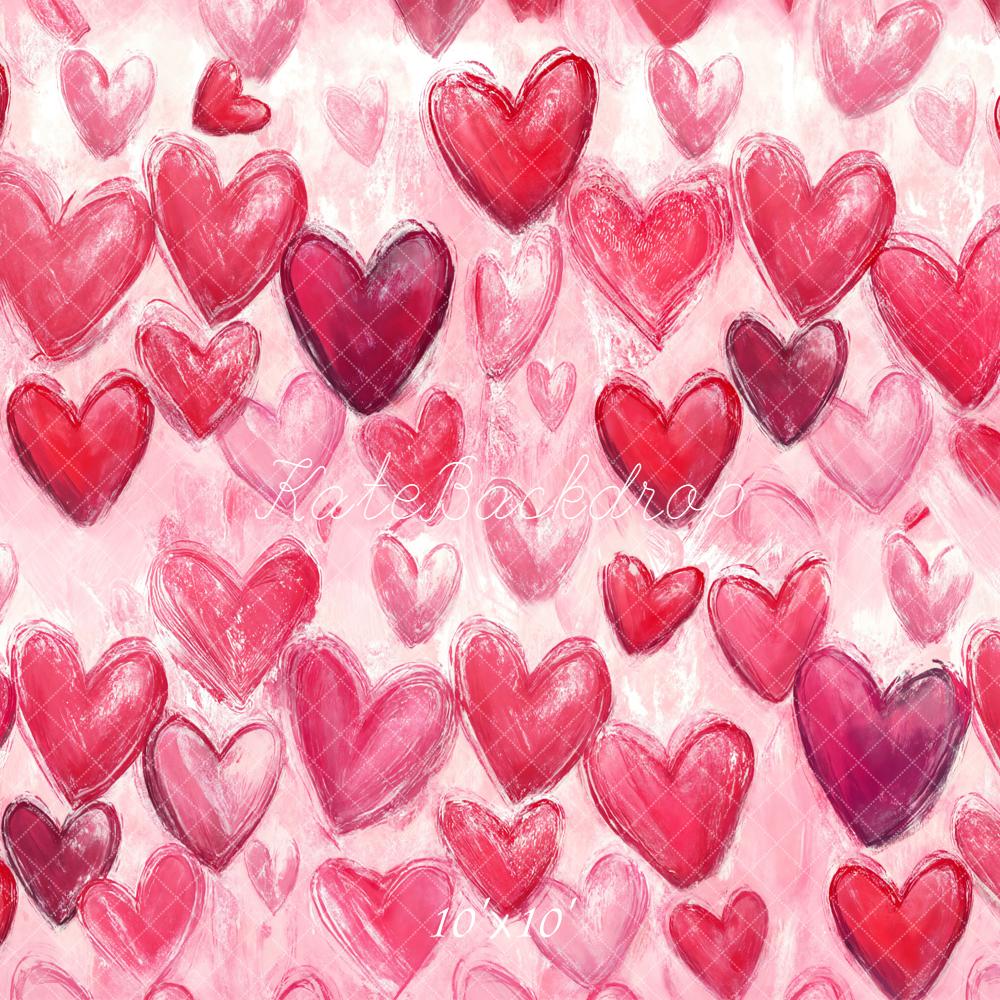 Kate Valentine's Day Pink Red Hearts Pattern Backdrop Designed by Chain Photography