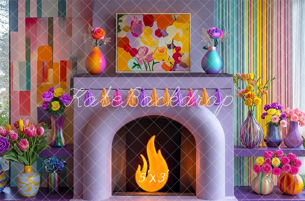 Fondo de chimenea con flores coloridas diseñado por Mini MakeBelieve