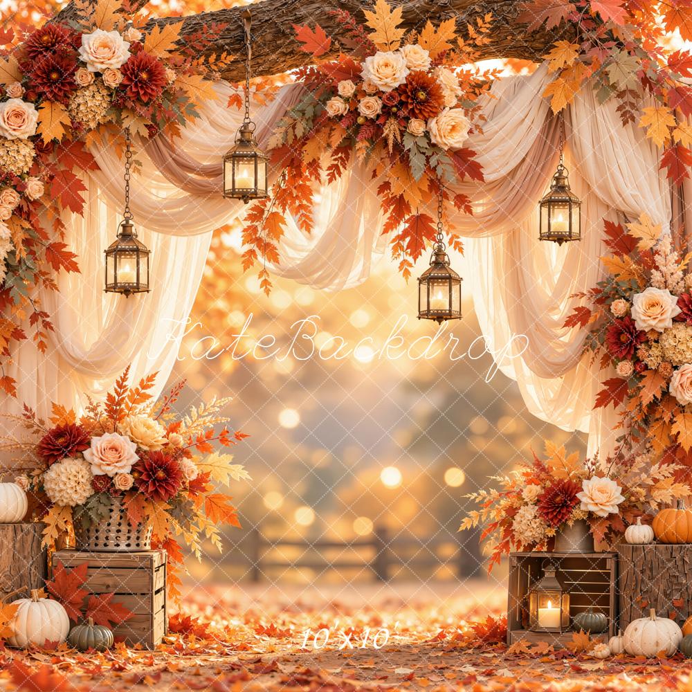 Kate Fall Flower Branch Arch Drapes Lanterns Printed Backdrop Designed by Emetselch