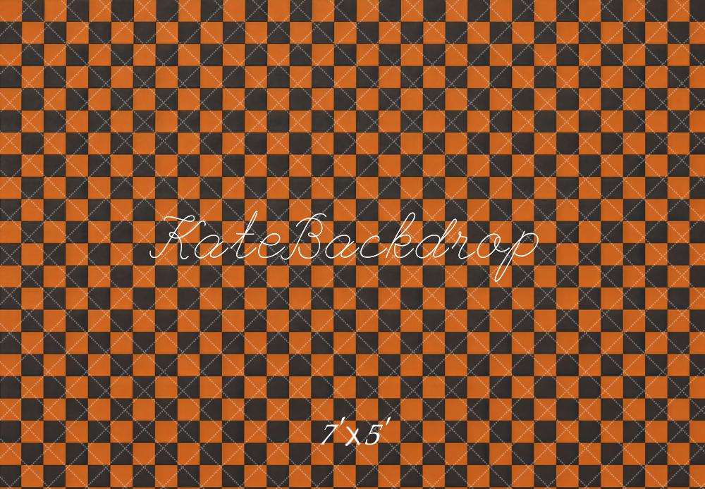 Kate Orange Black Checkerboard Pattern Floor Printed Backdrop Designed by Mini MakeBelieve