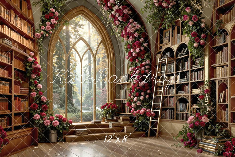 Kate Spring Flower Arch Library Bookshelves Window Backdrop Designed by Mini MakeBelieve