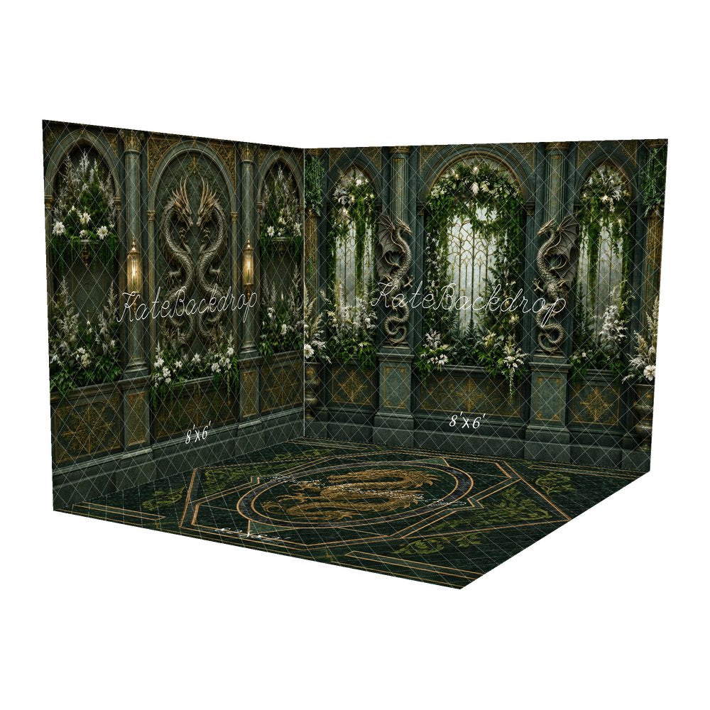 Kate Fantasy Dragon Gothic Arch Window Garden Printed Backdrop Room Set